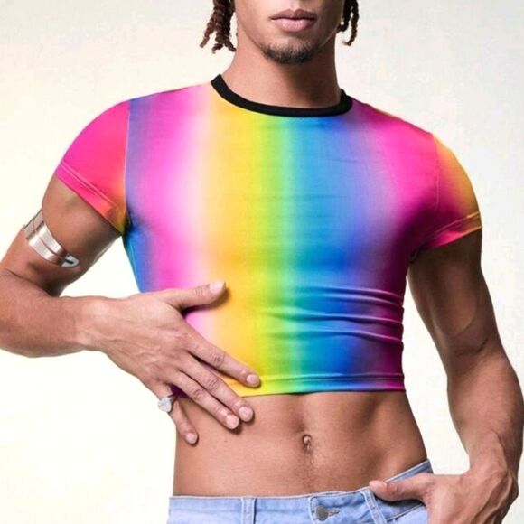 Sexy mens pride rainbow crop top sz xl - Picture 1 of 6